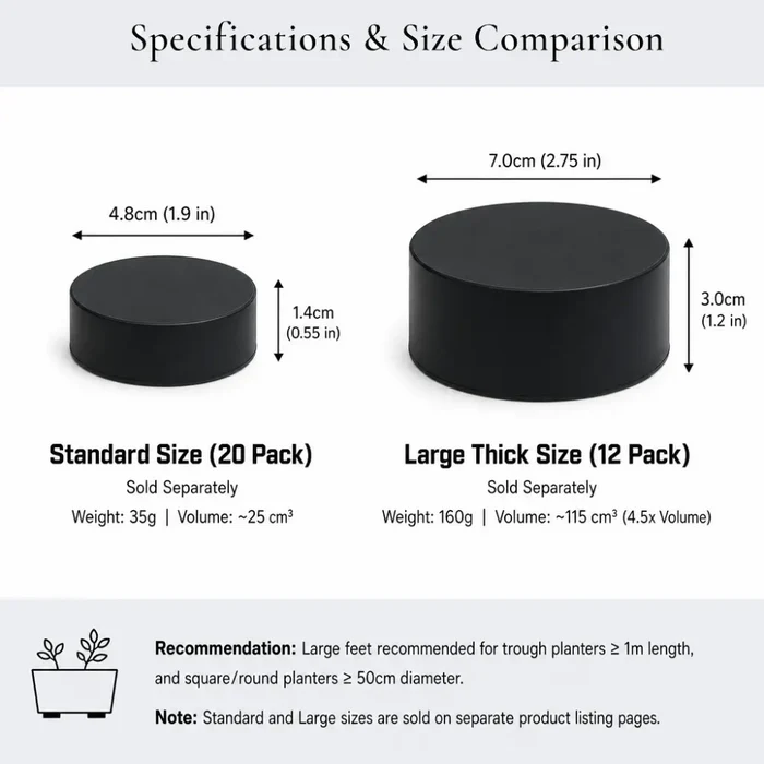 12 Invisible Thick Rubber Pot Feet with Non-Slip Surface Grip & Adhesive Pads - 7cm Diameter 3cm Tall