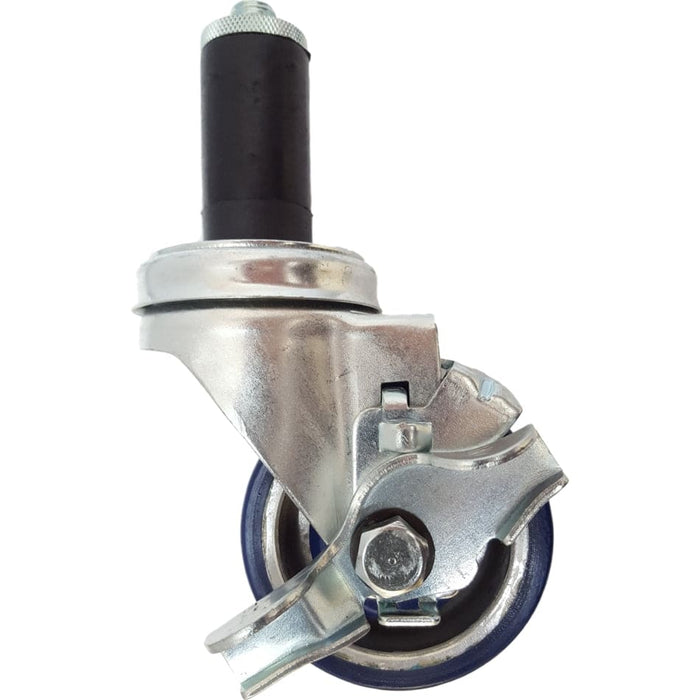3" x 1-1/4" Polyon Alum. Thread Stem Caster, Expandable Adapter, Brake,350# Cap - Durable Superior Casters