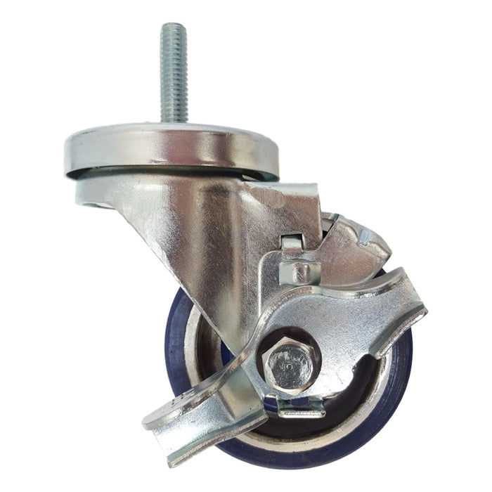 3" x 1-1/4" Polyon Aluminum Threaded Swivel Stem Caster, Brake (3/8"), 350 lbs. Capacity - Durable Superior Casters