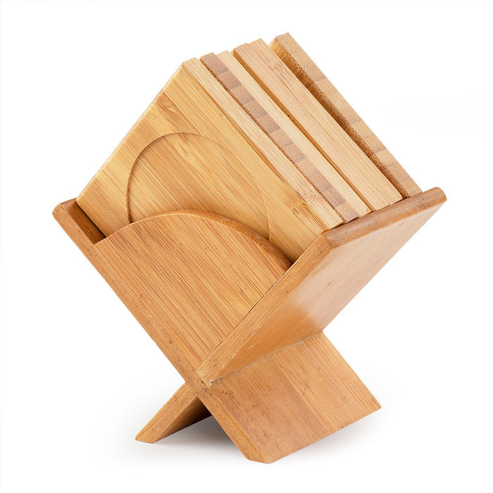 6 Bamboo Coasters Set with Vertical Stand