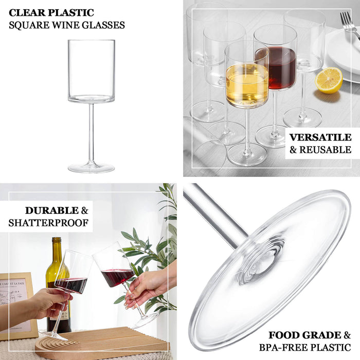 Clear plastic square wine glasses, versatile and reusable