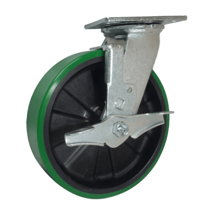 8" x 2" Polyon MaxRok Swivel Caster w/ Top Lock Brake - Durable Superior Casters