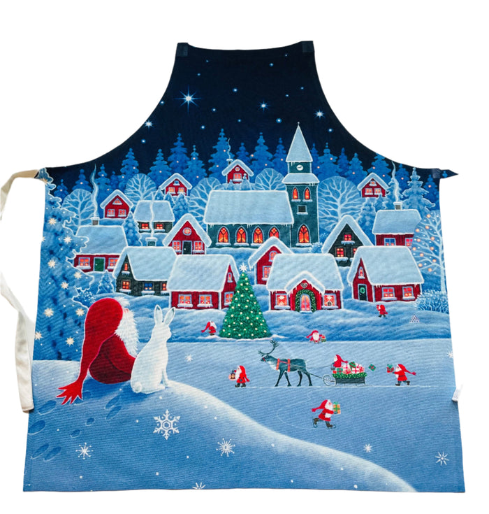 Apron - Eva Melhuish Tomte & Rabbit  watching Village