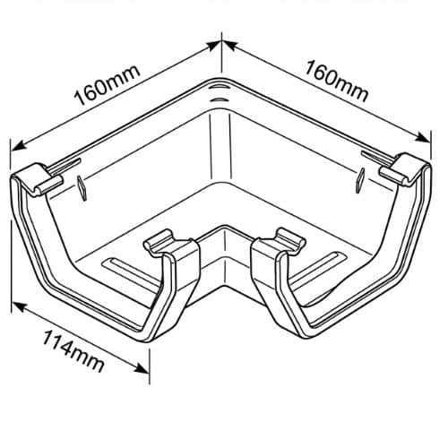 Square Gutter Angle 90° Drawing