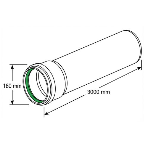 Aquaflow 160mm Single Socket Pipe 3m Drawing