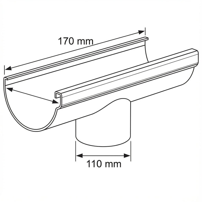 170mm Half Round Running Outlet Drawing