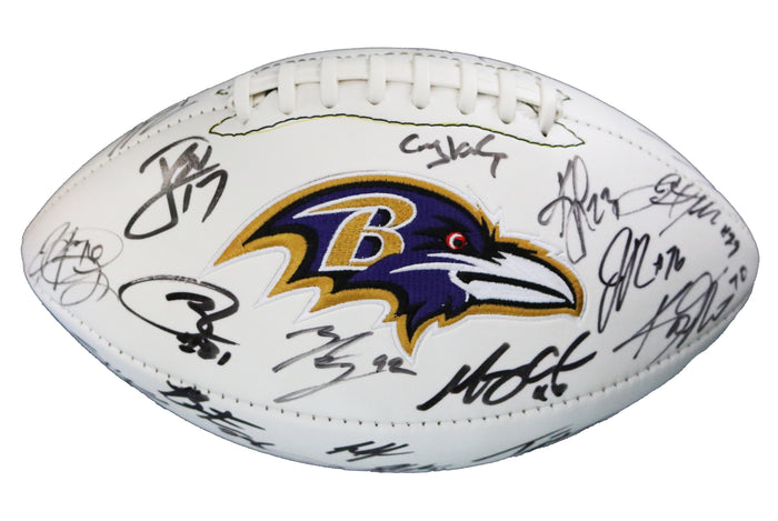 Baltimore Ravens 2015 Team Signed Autographed White Panel Logo Football PAAS Letter COA Flacco