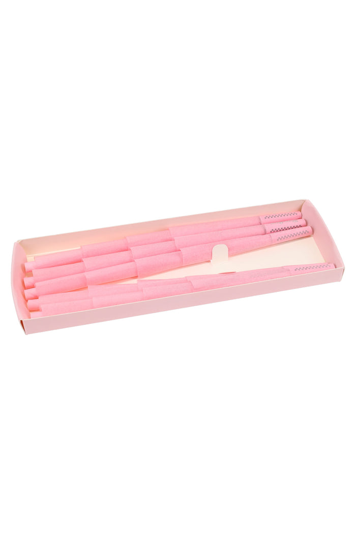 Open 20-pack tray of Blazy Susan 1¼ pink cones with packing tool included, lined neatly in rows.