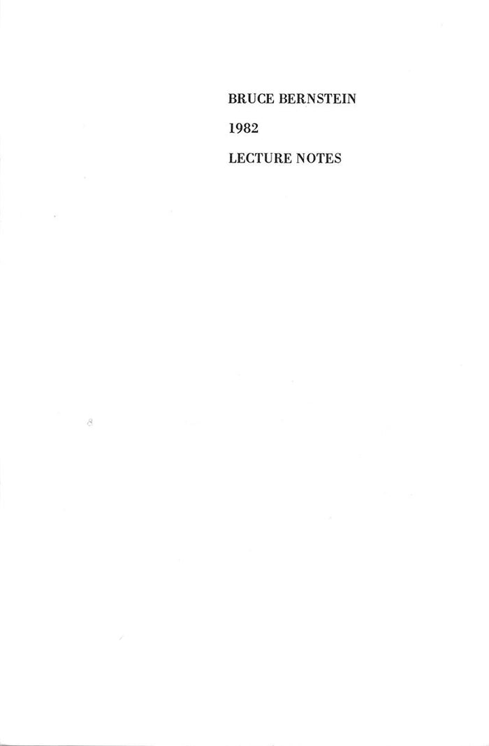 Bruce Bernstein 1982 Lecture Notes - Book