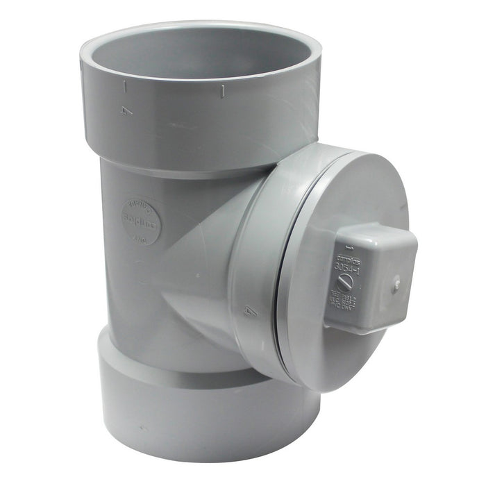 Canplas 4" PVC DWV Cleanout Tee with Threaded Plug and O-Ring, Hub x Hub x Female National Pipe Thread (FPT)