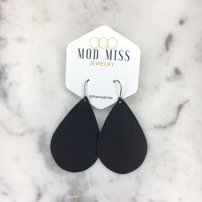 "Classy" Black Leather Teardrop Earrings - twistedbuffaloboutique