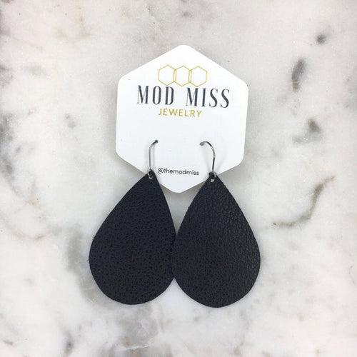 "Classy" Black Leather Teardrop Earrings - twistedbuffaloboutique