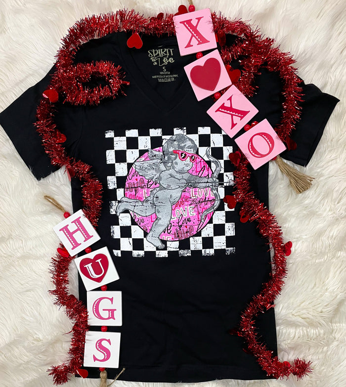 {CUPID IS CRUSHIN' ON YOU} Black + White V-Neck Tee