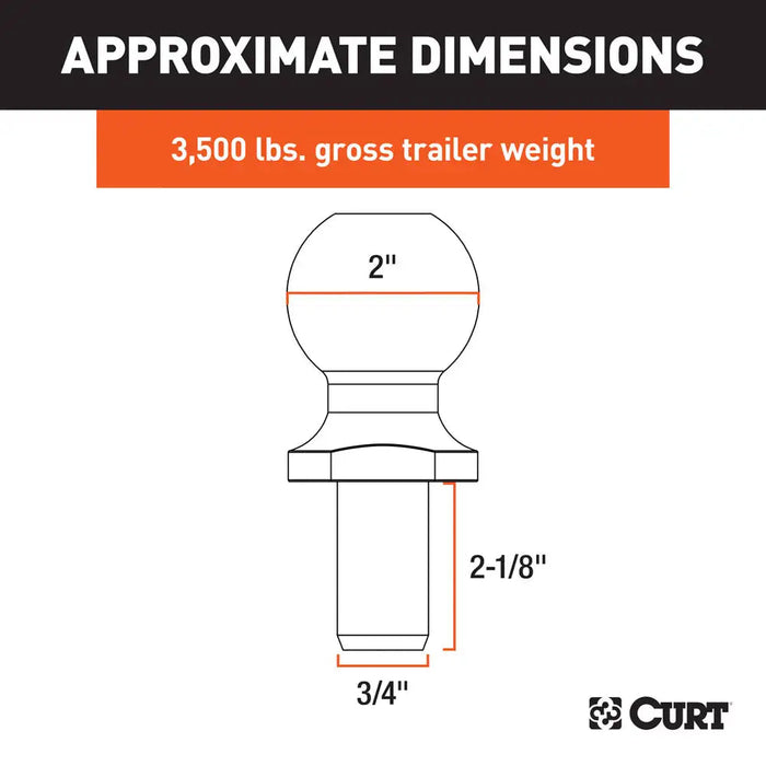 Curt 2" Trailer Ball (3/4" x 2-1/8" Shank, 3,500 lbs., Chrome, Packaged)