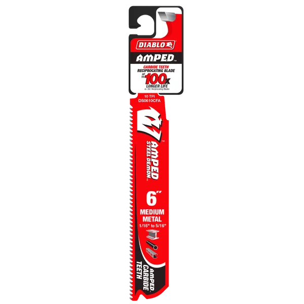 Diablo 6" 10TPI AMPED™ Steel Demon™ Carbide Teeth Reciprocating Saw Blade for Medium Metal