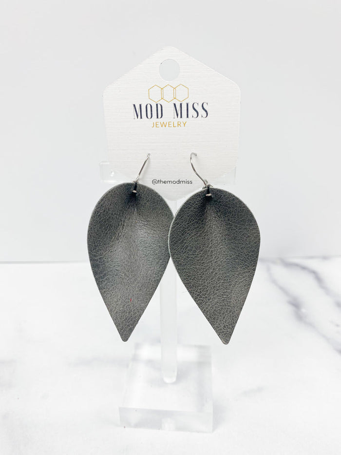 "Dumbo" Worn Gray Leather Petal Earrings - twistedbuffaloboutique