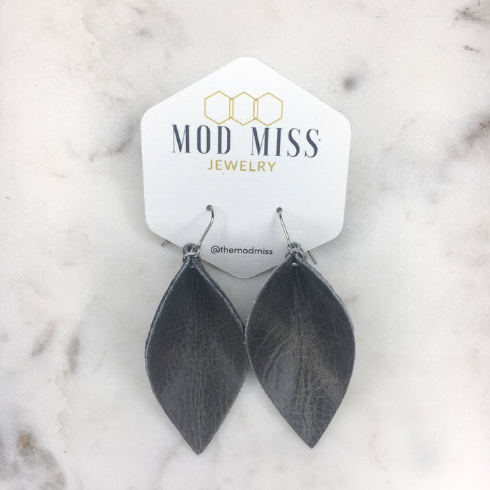 "Dumbo" Worn Gray Leather Petal Earrings - twistedbuffaloboutique