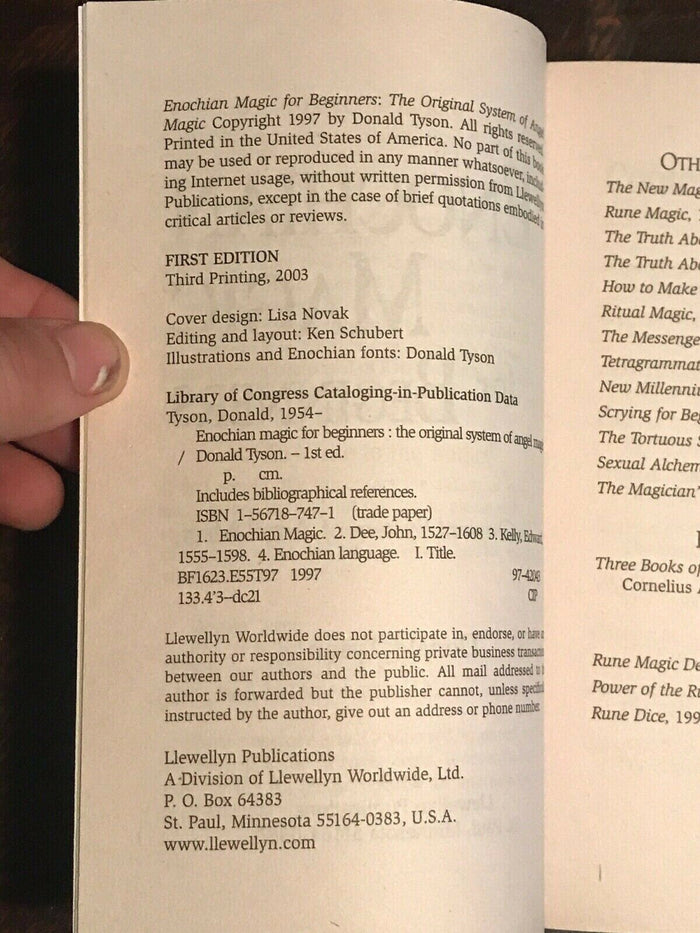 ENOCHIAN MAGIC FOR BEGINNERS: ANGEL MAGIC - Tyson - 1st, 2003 - ANGELIC MAGICK