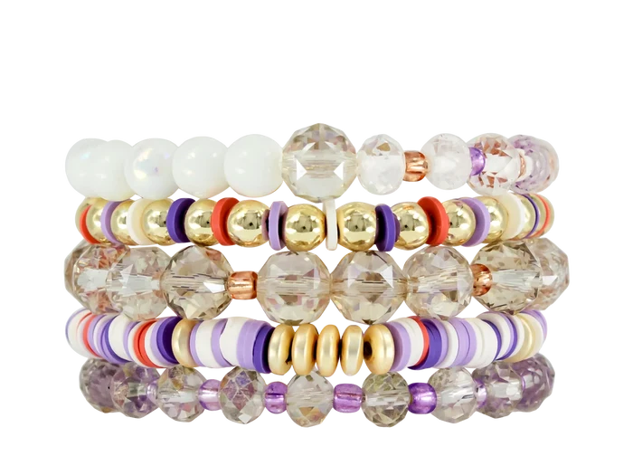 Erimish {FAIRE} Gold, Purple + Orange Stack {Set of 5 Bracelets}