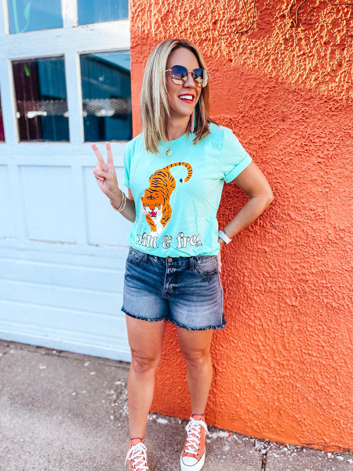 {FIESTY TIGER} Wild + Free  Mint Crew Neck Tee