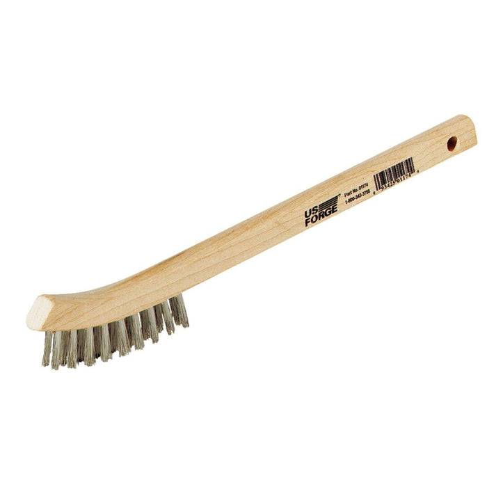 Forney 7-3/4 In. Curved Wood Handle Wire Brush with Stainless Steel Bristles