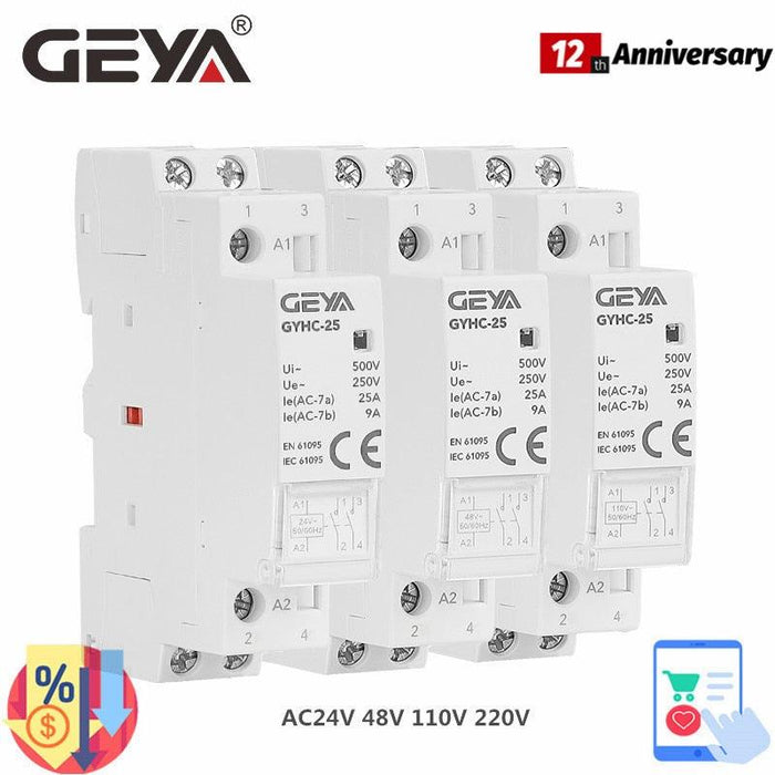 GEYA GYHC Din Rail Household Contactor AC24V 48V 110V 220V 2P 25A 2NC 2NO 1NO1NC 50/60Hz.gyhc-25