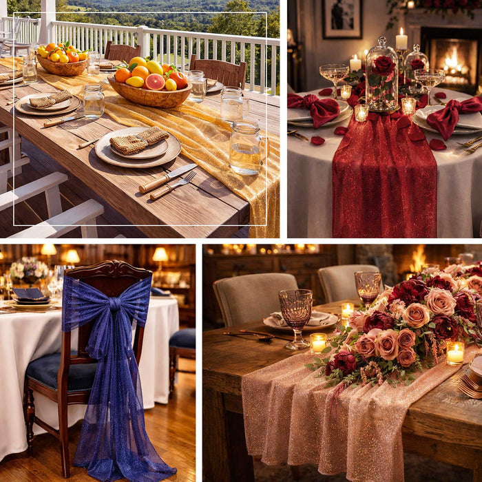 Elegant dining table settings with floral arrangements and decorative tableware.
