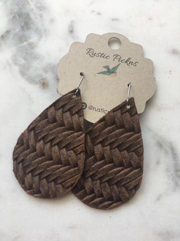 "Hazel" Fishtail Braided Brown Leather Teardrop Earrings - twistedbuffaloboutique