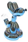 Metallic blue Hemper Balloon Dog glass bong, 5.5-inch novelty piece shaped like a balloon puppy with tail-mounted clear herb bowl.