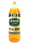 Amber Hemper Forty Ounce XL glass bottle bong with green 40 oz label and showerhead perc base on a bright white background.