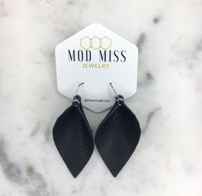 "Holly" Black Leather Petal Earrings - twistedbuffaloboutique