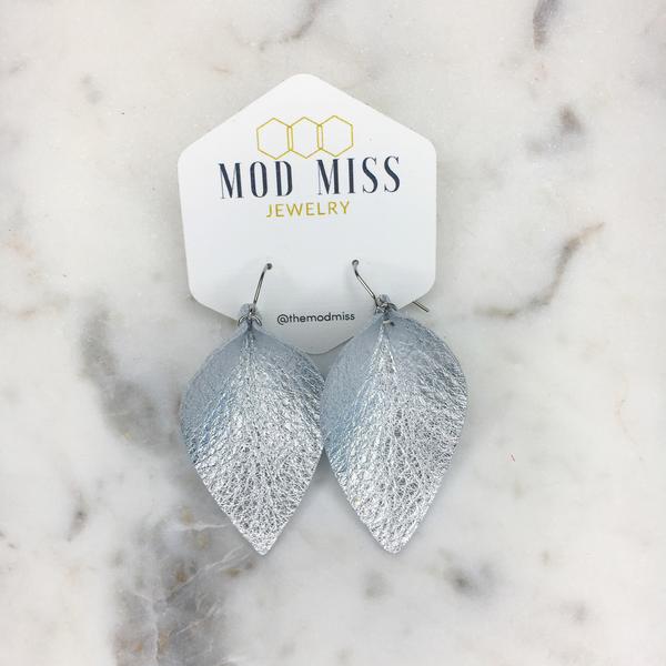 "Jasmine" Metallic Silver Leather "Jo" Petal Earrings - twistedbuffaloboutique