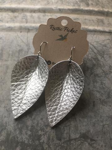 "Jasmine" Metallic Silver Leather "Jo" Petal Earrings - twistedbuffaloboutique