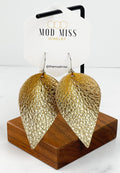 Jo "Mavis" Metallic Gold Leather Petal Earrings