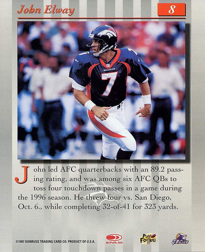 John Elway Denver Broncos Signed Autographed 8 x 10 Donruss Studio Card Photo