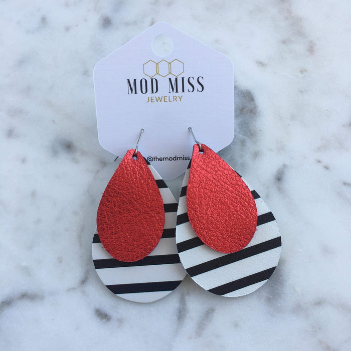 June 2019 {NOVA} Metallic Red + Stripes Stacked Teardrop Earrings {Pre-Order:  Ships First Week of June}
