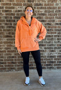 {KARLEE} Orange Acid Wash Super Soft Fleece Oversized 1/4 Zip Hoodie Pullover