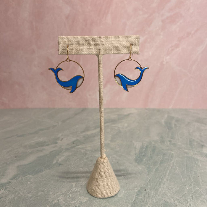 Large Stained Glass Whale Earrings