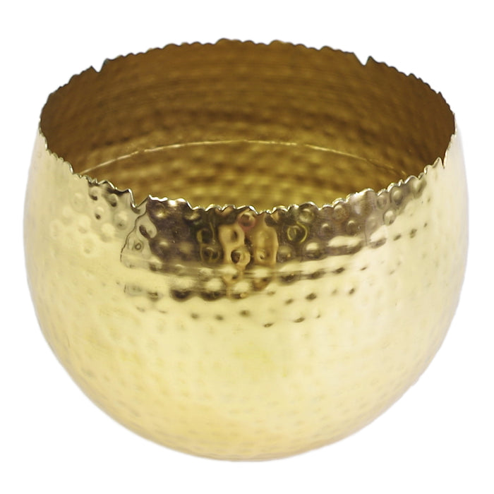 Leaf Large Metal Planter 22 x 17cm Hammered Gold Colour - Curvy Edge