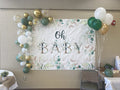 Mocsicka Green Leaves Gold Dots Oh Baby Shower Backgrounds-Mocsicka Party