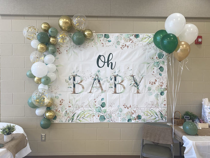 Mocsicka Green Leaves Gold Dots Oh Baby Shower Backgrounds-Mocsicka Party