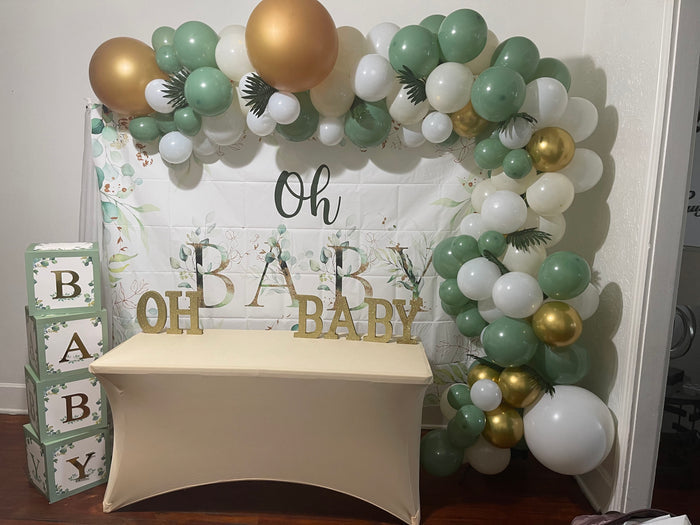 Mocsicka Green Leaves Gold Dots Oh Baby Shower Backgrounds