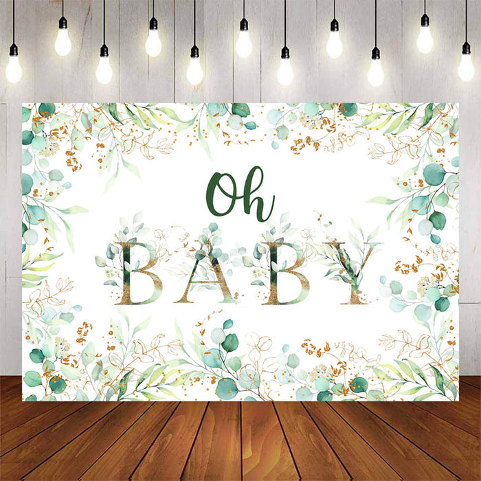Mocsicka Green Leaves Gold Dots Oh Baby Shower Backgrounds