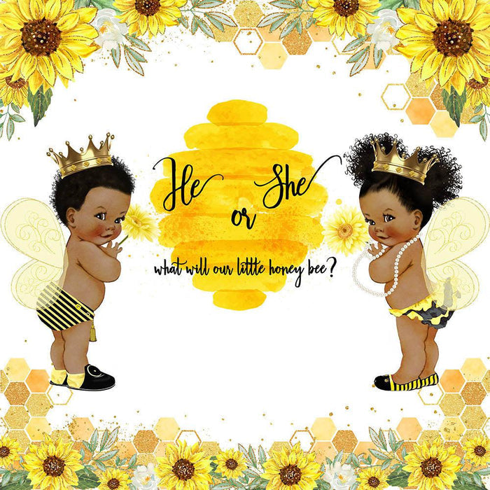 Mocsicka Honey Bee & Sunflowers “He or She” Backdrop