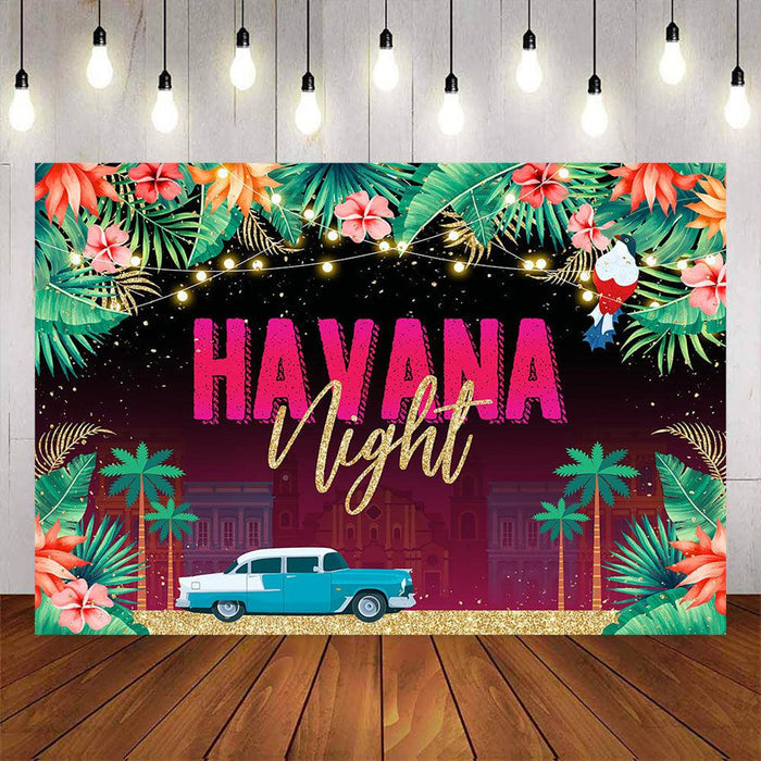 Mocsicka Plam Leaves and Rrtro Car Havana Night Backdrop-Mocsicka Party