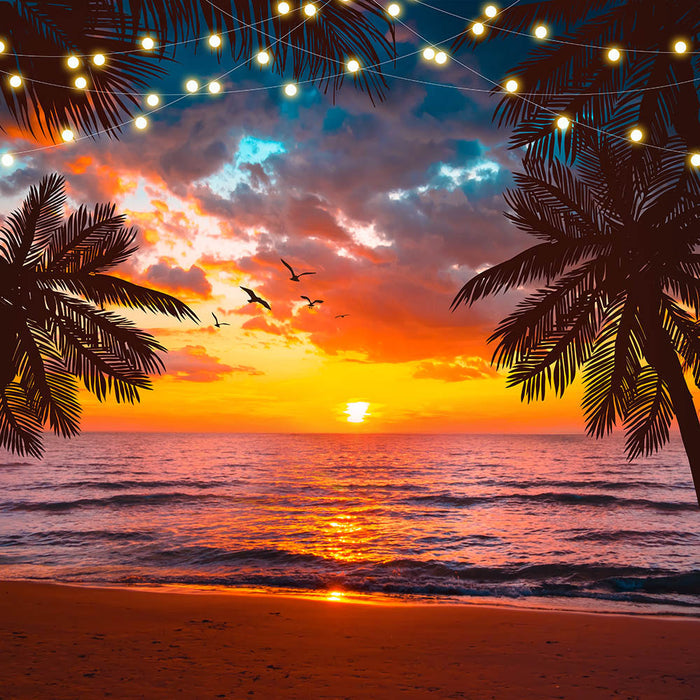 Mocsicka Summer Beach Sunset Plam Leaves Photo Banner