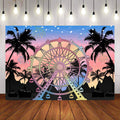 Mocsicka Summer Sunset Plam Leaves and Ferris Wheel Photo Banner-Mocsicka Party