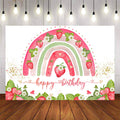 Mocsicka Sweet Strawberry Rainbow Happy Birthday Backdrop-Mocsicka Party