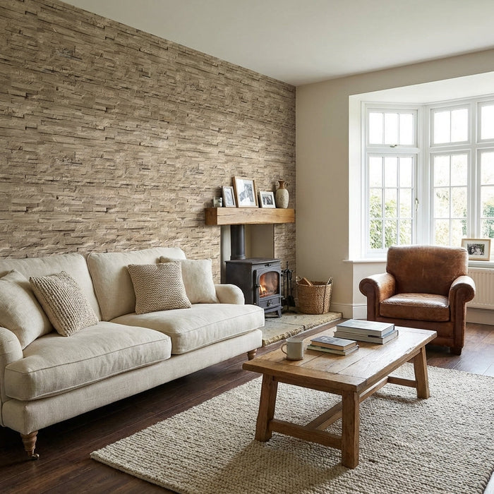 Natural Stone Beige Wall Panel 250mm x 2.6m x 8mm (Pack of 4)