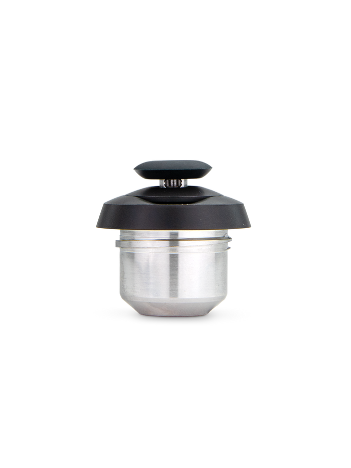 Side view of Puffco Proxy 3D chamber in Onyx showing stainless steel cup and low profile black joystick cap against white background